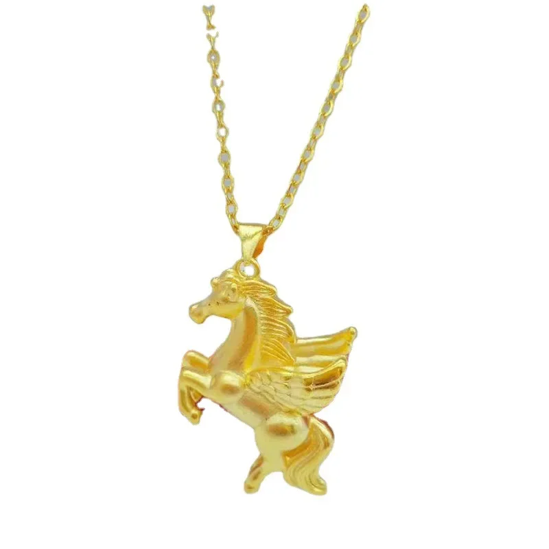 Pegasus Pendant Necklace for Men Yellow Gold Color Collar Solid Gold Color Pendant Fine Jewelry