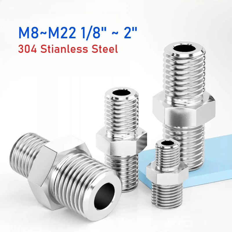 M8~m22 1/8'' 1/4'' 3/8'' 1/2'' 3/4'' 1''~2'' 304 Stianless Steel Male Thread Equal/reducer Pipe Fitting Hex Nipple Connector