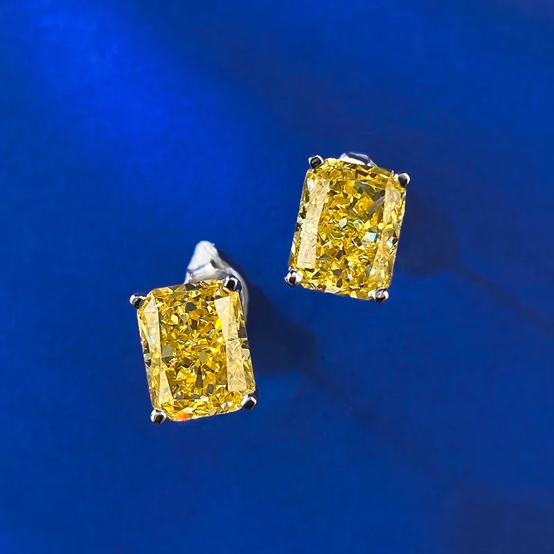 100% 925 Sterling Silver Crushed Ice Cut 7*9mm Citrine Amethyst Sona Diamond Stud Earrings Cocktail Party Wedding Jewelry Gift