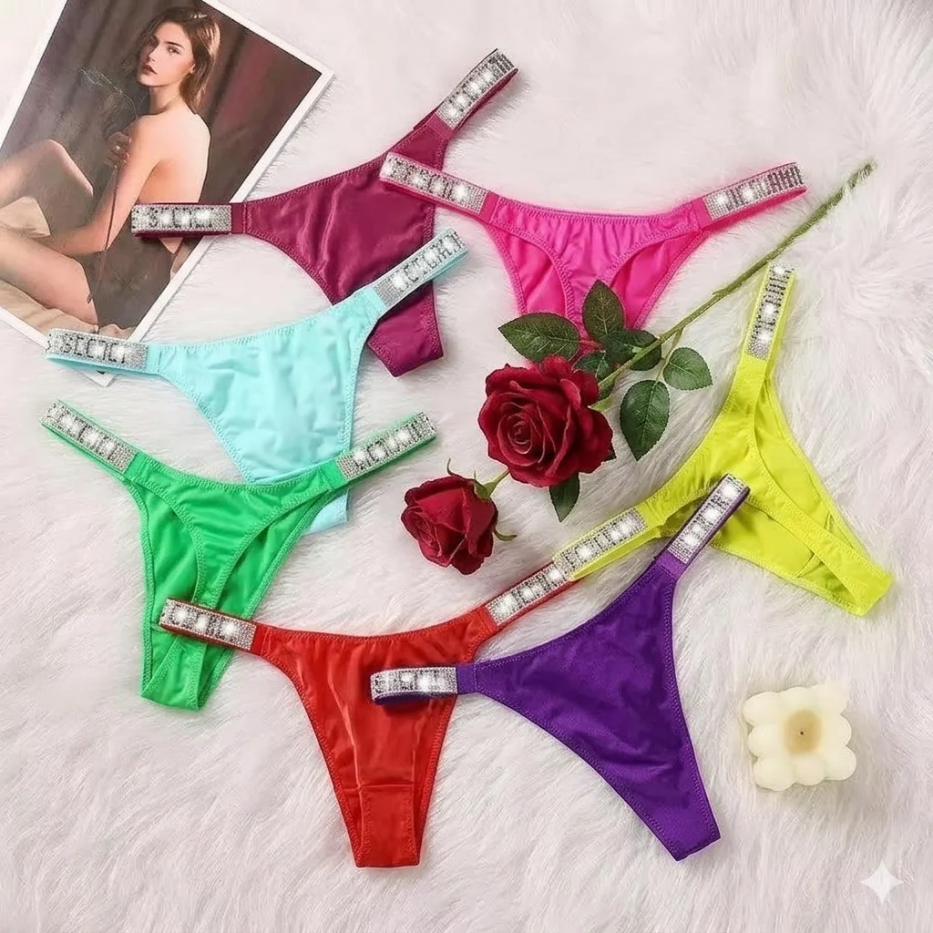 

Трусики Victoria's Secret Classic Sexy, женское нижнее белье, антибактериальные, 3 шт., модные, мягкие, с стразами, дышащие.
