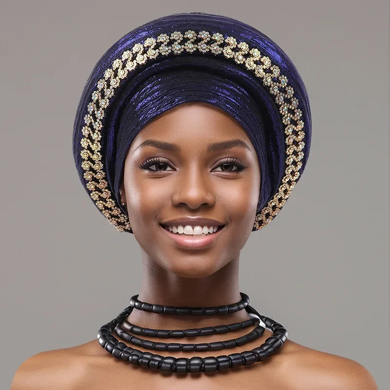 النيجيري الزفاف Geles الأفريقي Headtie السيارات Gele العمائم للنساء Aso Oke النسيج مسلم أغطية الرأس خوذة الإناث أشرطة رأس #5