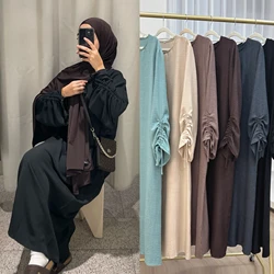 Gesloten Abaya Moslim Hijab Jurk Stropdas Manchetten Mouwen Effen Losse Abaya voor Vrouwen Dubai Turkije Ramadan Eid Islamitische Gebed Kleding