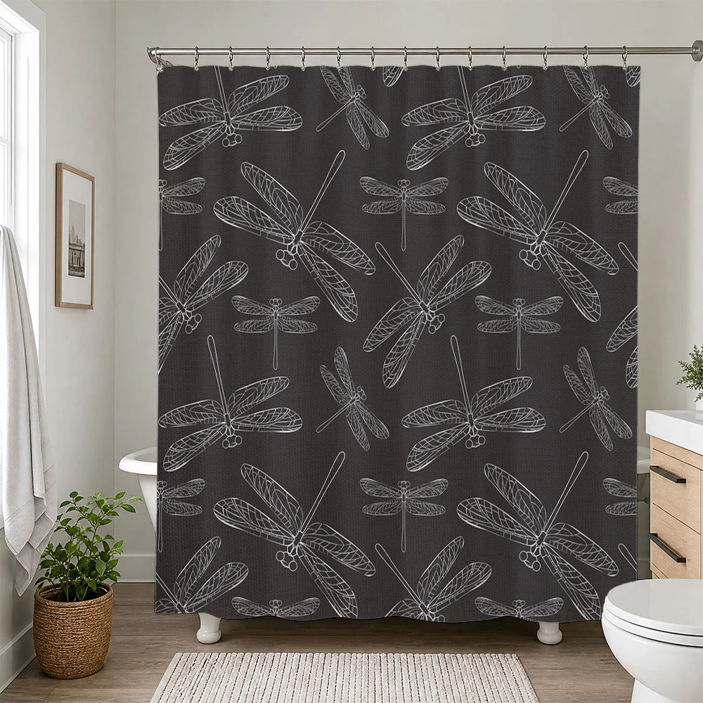 Decorative Waterproof Shower Curtain Dragonfly Pattern Bathroom Liners Home Decor Style Mosquito Bug Liner Curtain Set Gothic Li