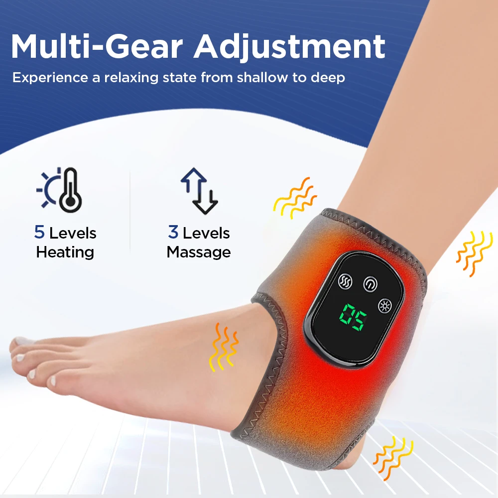 Electric Foot Ankle Massager Vibration Relaxation Warm Hot Compress Ankle Brace Joint Support Muscle Relieve Ankle Protection