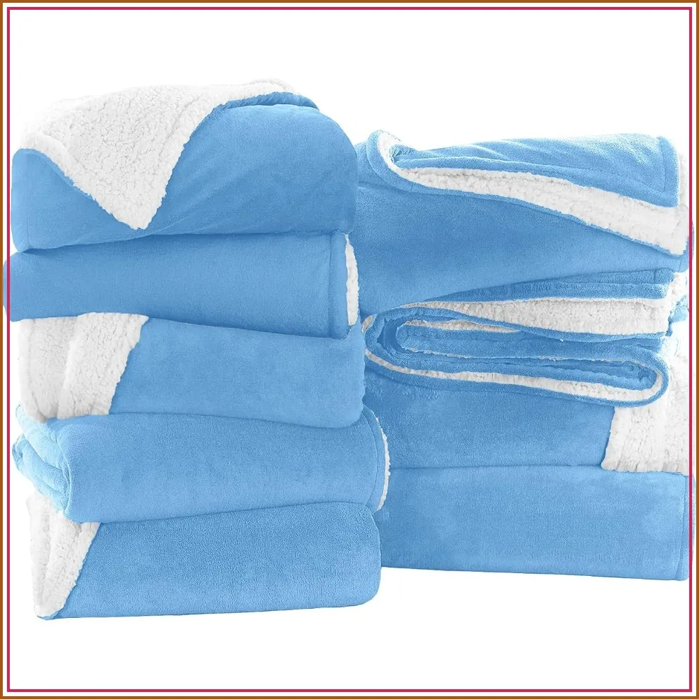 9 Pack Queen Sherpa Blankets 90x90 Light Blue Bulk Soft Warm Throw for Bed Couch
