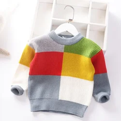 Autumn Winter New Baby Boys Sweater Girl Children Knitted Clothes Kids Pullover Jumper Toddler Sweater Plaid Color Matching