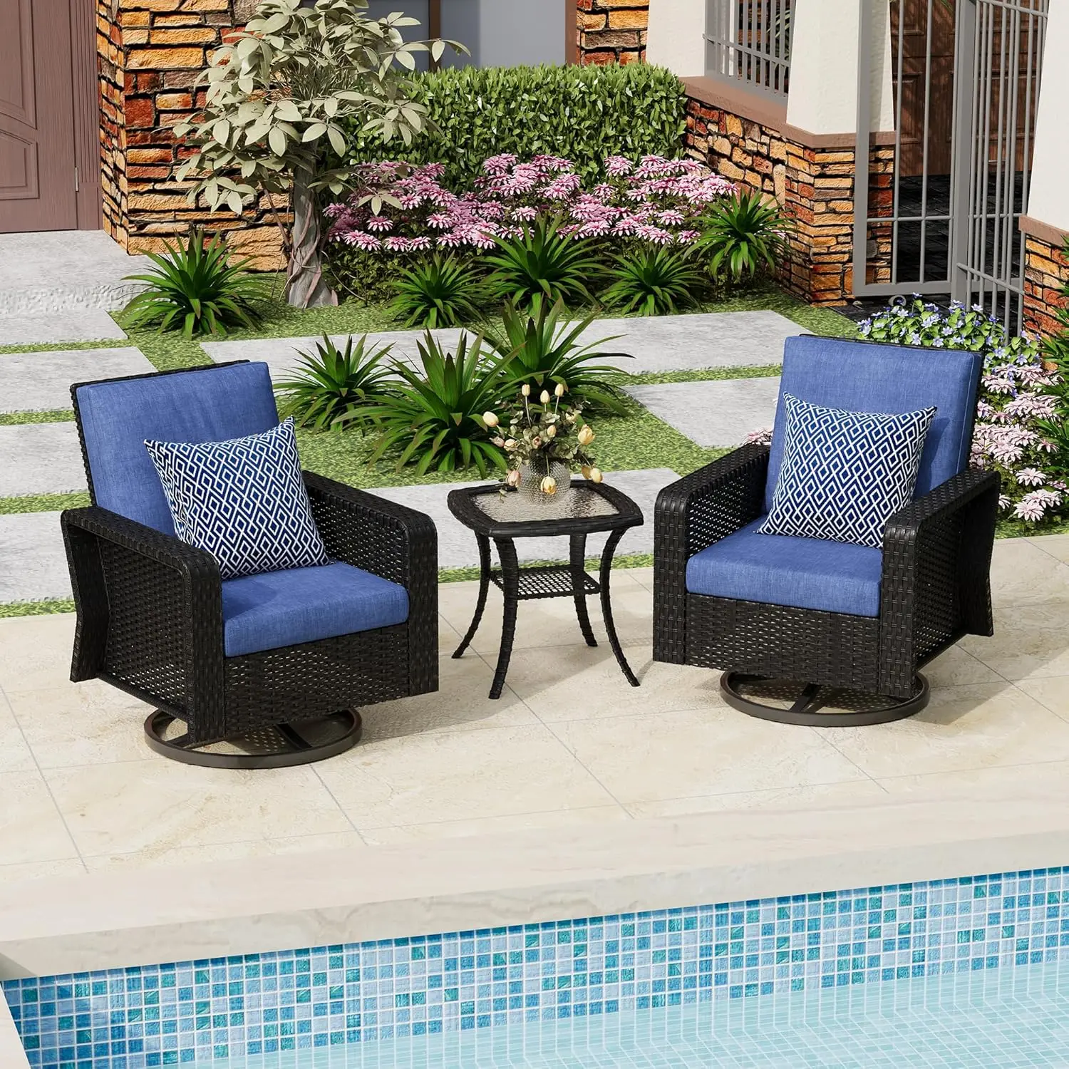 

Patio Furniture Set with Outdoor Swivel Rocker Chairs,PE Rattan 3-Seat Sofa Couch,Ottomans and Side Table Wicker Sectional Conve