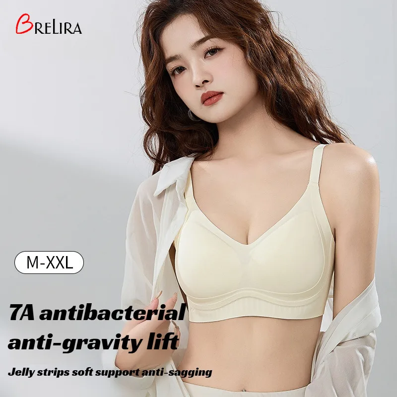 

Brelira Провисающий беспроводной бюстгальтер с фиксированной чашкой, бесшовный бюстгальтер пуш-ап с полным покрытием, мягкая маленькая грудь, дышащий