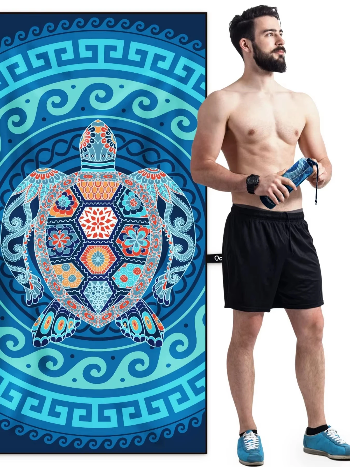 Serviette de plage à motif tortue de mer tribale, en microfibre durable, séchage rapide, sans sable, cadeau de décoration intérieure, serviette de bain bohème surdimensionnée