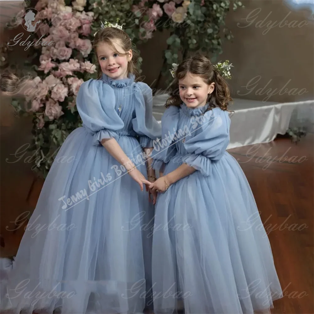 Elegance Flower Girl Dresses Blue Tulle For Prom First Communion Wedding Birthday Festival Birthday Official Events