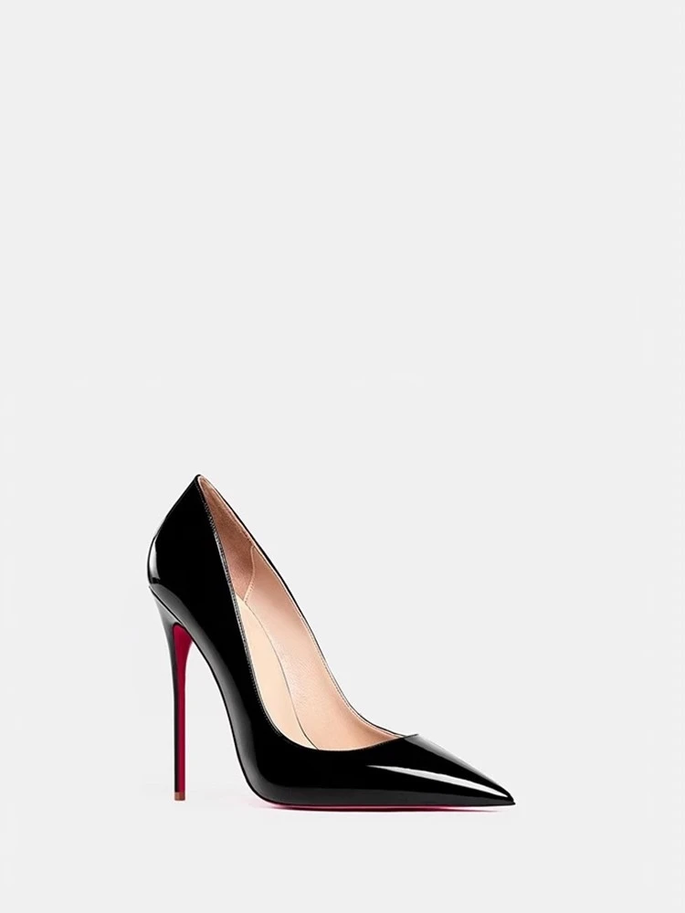 كعب عالٍ ربيع جديد مدبب الضحلة براءات الاختراع والجلود الأحمر وحيد حذاء واحد مأدبة كبيرة الحجم صغيرة الحجم أحذية جلدية نسائية #6