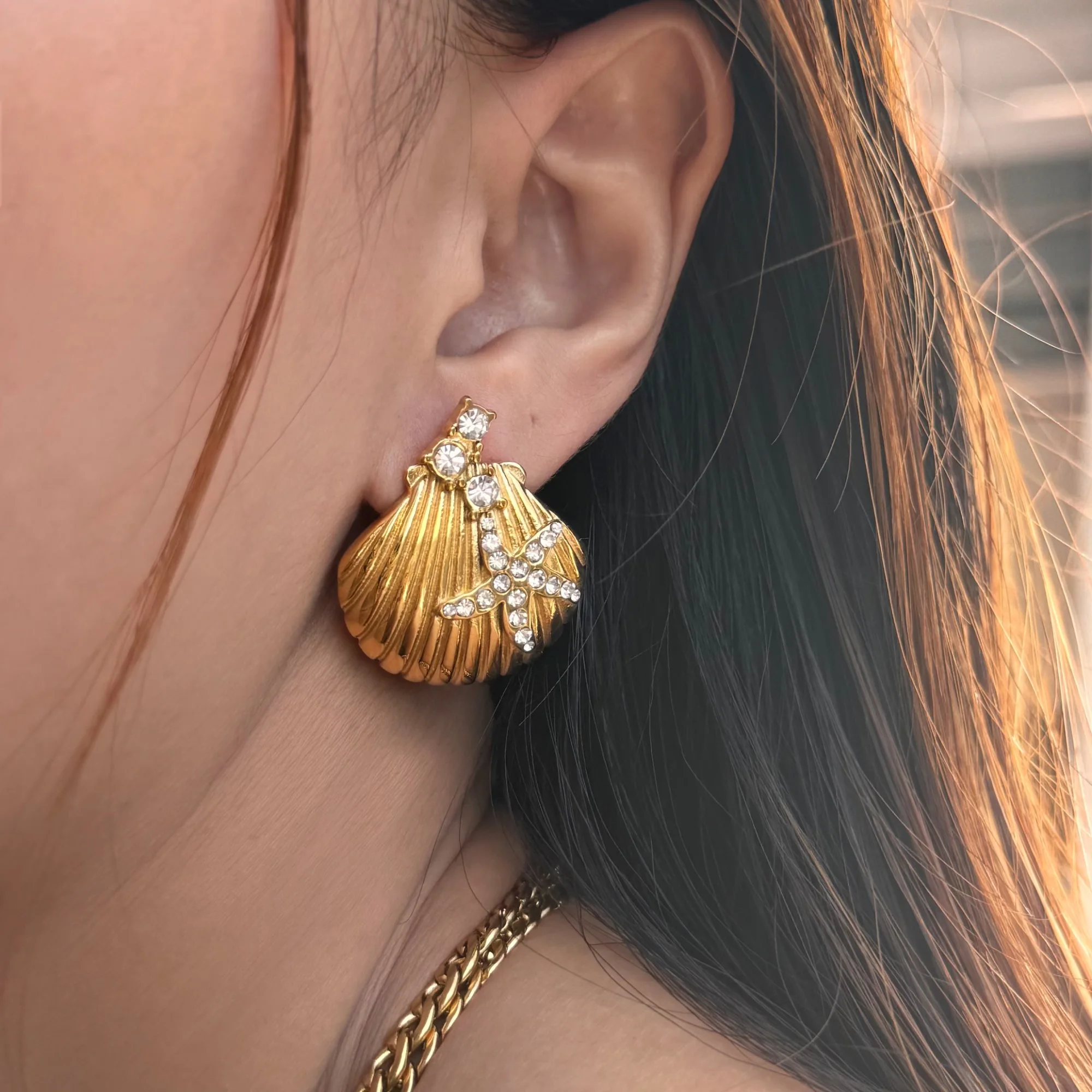 

DASEIN 2025 New Vintage Starfish Shell Zircon Earrings Hypoallergenic Stainless Steel 18k Gold Plated Summer Beach Jewelry Gifts
