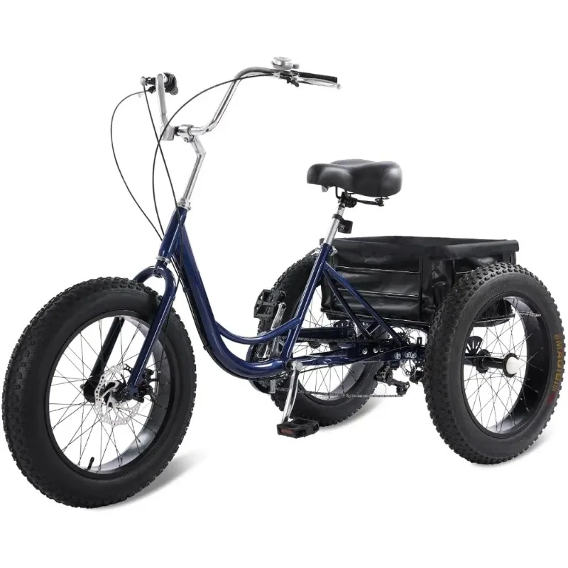 Comfort Adult 3 Wheel Bicycle, Fat Tire Tricycle with Large Basket and Disc Brake System