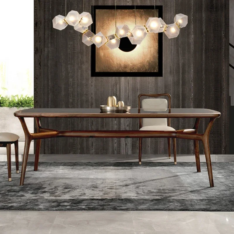 

Dining and Minimalist Furniture Nordic Solid Wood Tempered Dining Light Luxury Large