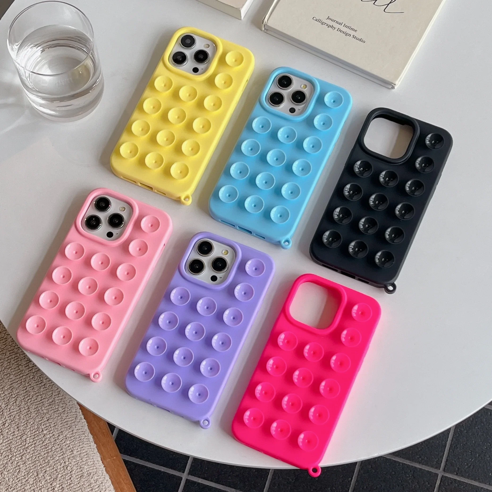 Cute Creative Suction Cup Phone Case For iPhone 15 14 13 12 11 Pro Max INS Extra Gadget Holder Funny Soft Silicone Back Cover