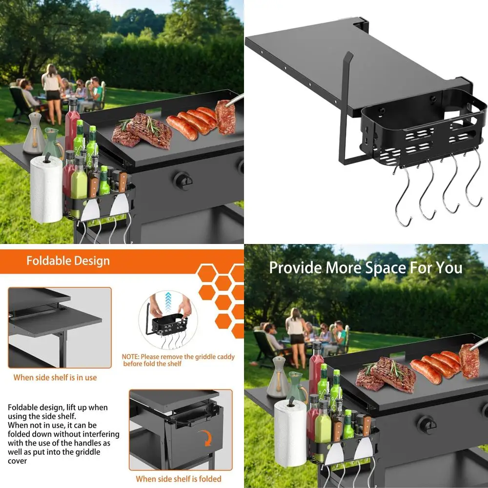 

Space-Saving Foldable Shelf and Caddy for Blackstone 28 Griddle, Complete with Paper Towel Holder, 4 Hooks, and Storage Box for