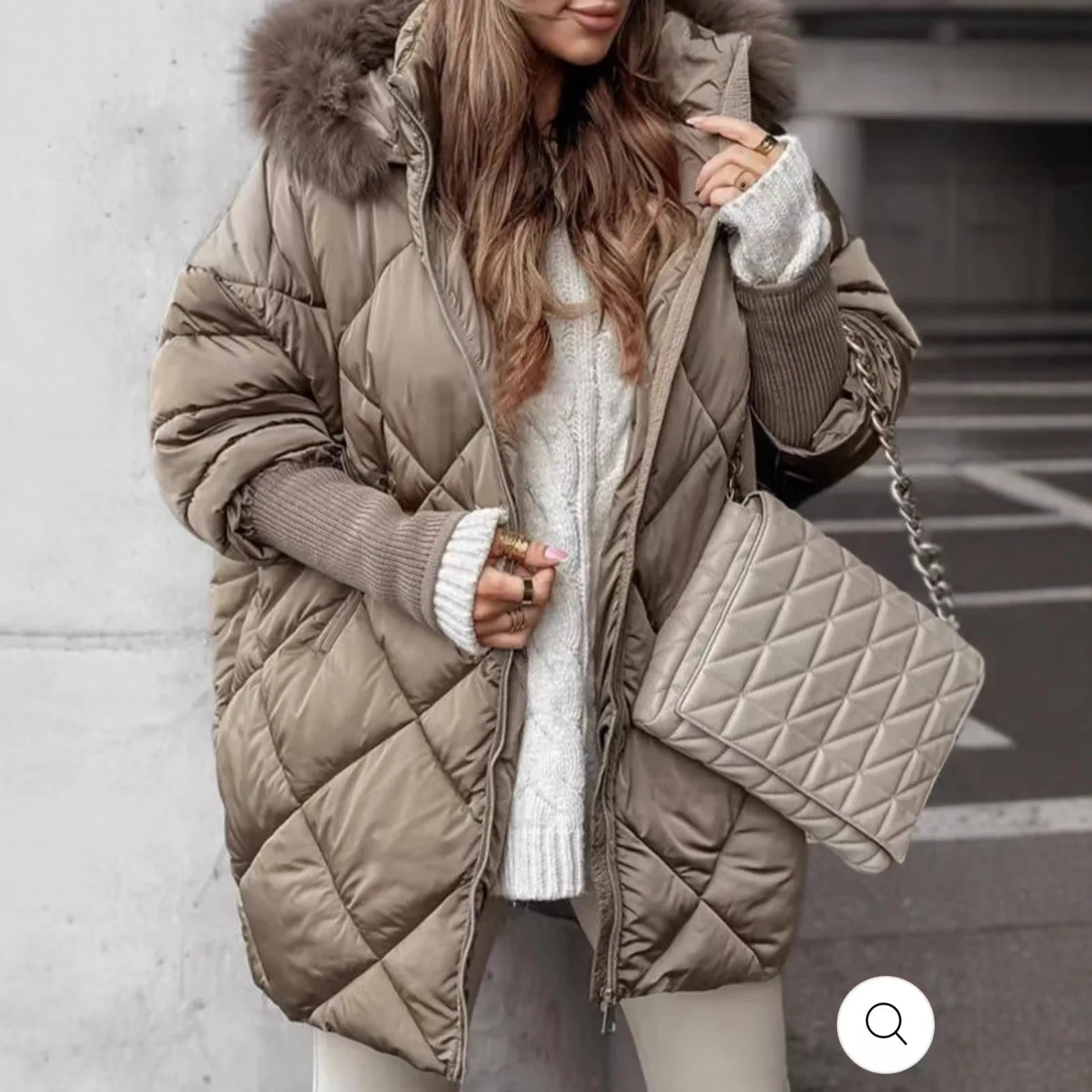 2025 New European and American Women's Clothing Style Commuting Winter Hoodie Cardigan Coat Solid Color Versatile