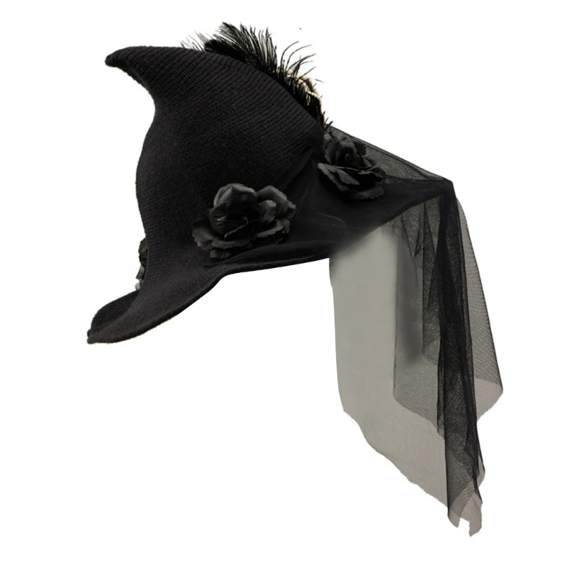 

Adult Halloween Witch Hat with Skull Hand Veil Applique Masquerades Wizard Hat Cosplay Costume Halloween Party Dress