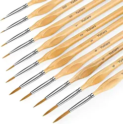 11/22pcs Premium Miniature Detail Paint Brush Set With Natural Wood Triangle Rod For Watercolor Oil Craft Models Line Draw Great