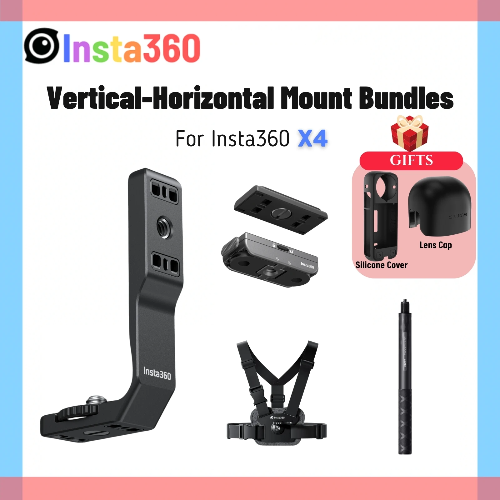 Insta360 X4 Vertical Horizontal Mount Magnetic Portrait Landscape Adapter Quick Release For Insta 360 X4 Accessories