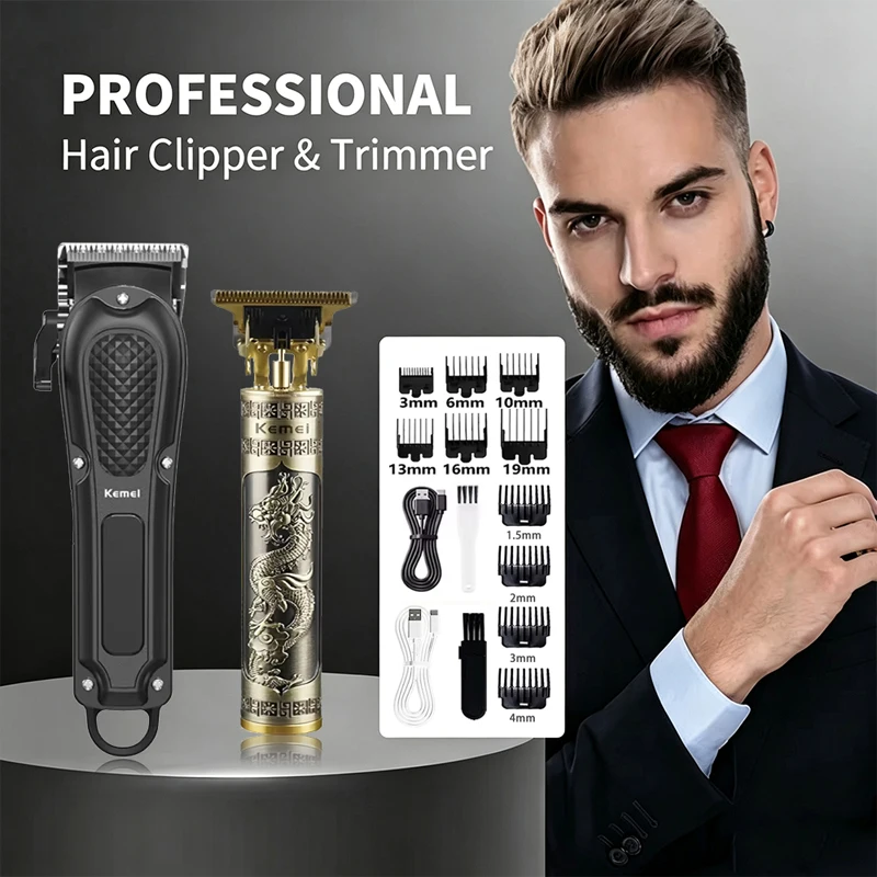 Kemei KM-1071 KM-T9 Professional Electric Hair Clipper Cordless Hair Clipper Men's Hair Clipper Electric Shaver Hair Clipper Kit