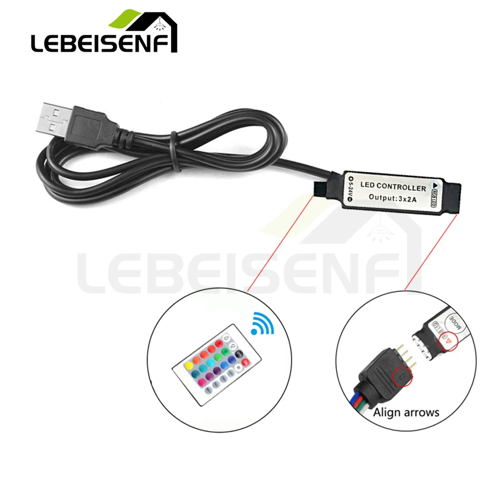 4Pin USB 5V Mini Colorful Lamp Control Cable Remote Dimmer 24-Key IR RGB Controller for Home Decoration 5050/2835 RGB LED Strips