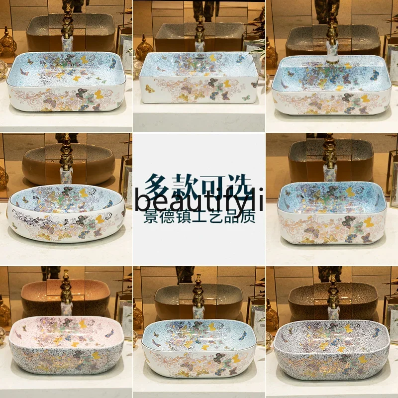 

yj32 Art ceramic table basin European butterfly fluttering bathroom outdoor washbasin balcony
