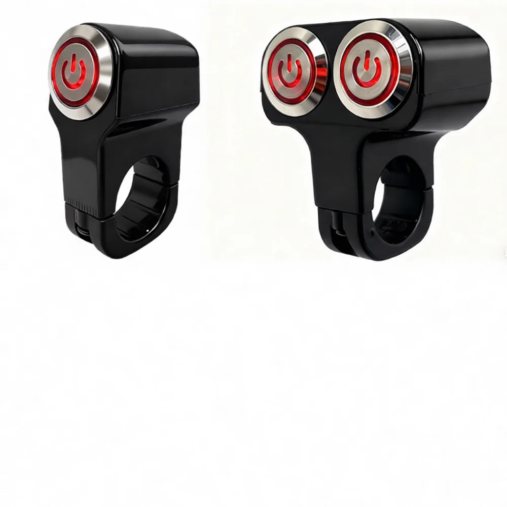Motorcycle Handlebar Spotlight Switch Aluminum Alloy Self Lock Reset Button Waterproof LED Indicator Light Modification Part