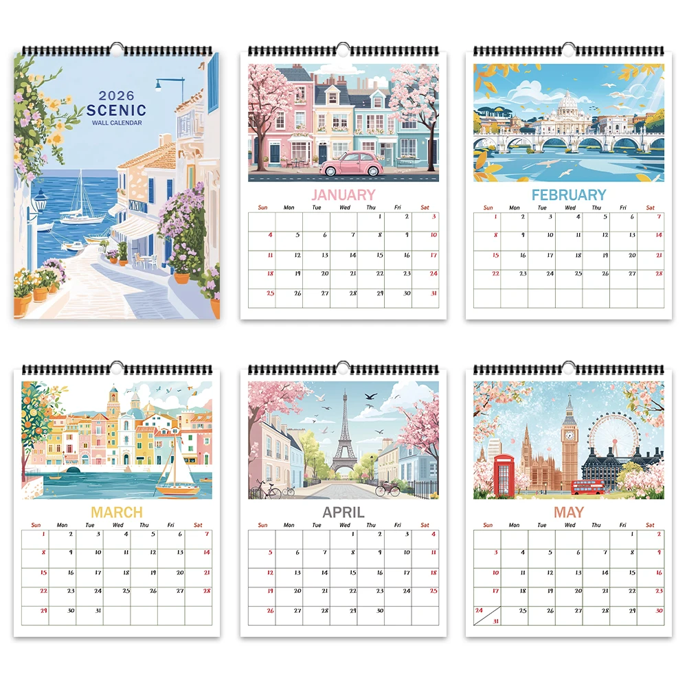 2 Stück/1 Satz 2026 handgezeichneter Reisetagebuch-Themen-Schreibtischkalender und Wandkalender, 12 einzigartige Designs, Geburtstag, Weihnachten, Neujahr, Geschenk