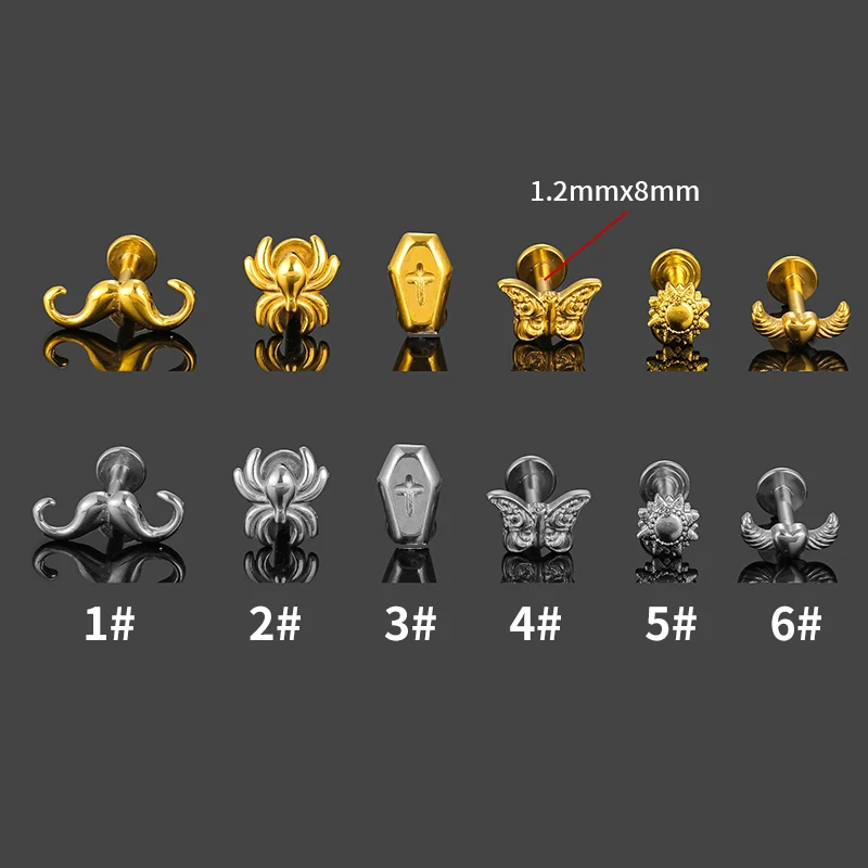 1 PC Lip Piercing Jewelry Surgical Steel Internally Threaded Spider Butterfly Labret Piercing Jewelry
