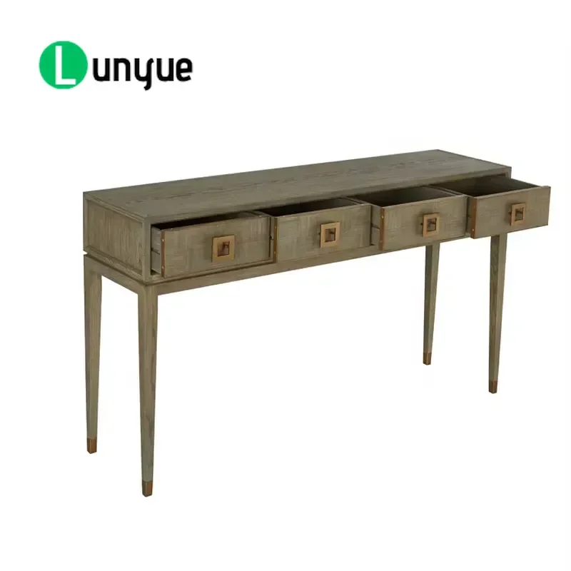 Modern Gold Handle Solid Oak Parquet Console Table Living Room Accent Furniture Best Selling Home Decor Storage