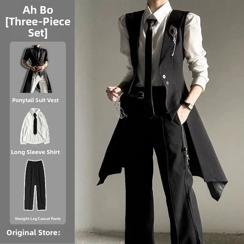 Black Tailored Suit Set for Men And Women Spring Autumn High-End Feeling Dress Coat Slim Neutral Style Tailor Suit Vest Female