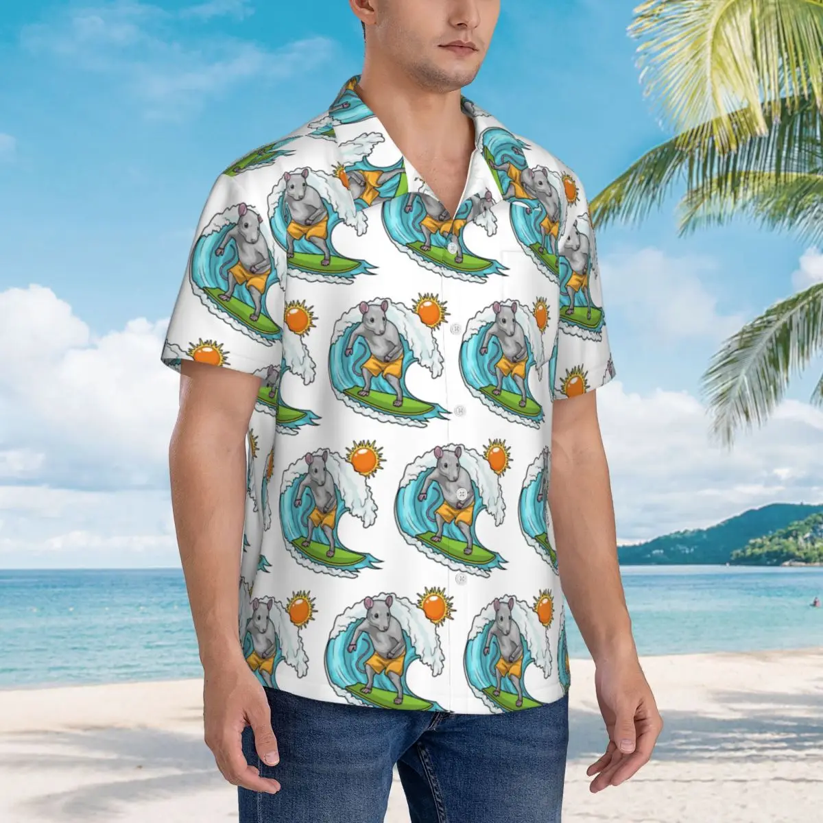 

Rat Summer Surfer Hawaiian Shirts Casual Men Short Sleeve Shirt for Summer Beach Men's Button Tops