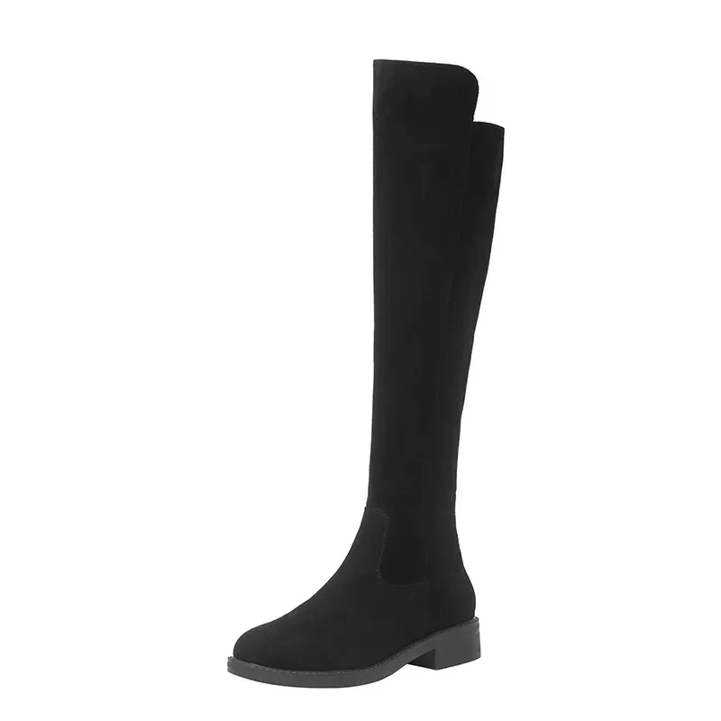 Women Over The Knee Boots Low Square Heels Slim Long Boots Black Lady Winter Shoes Big Size Vc4932