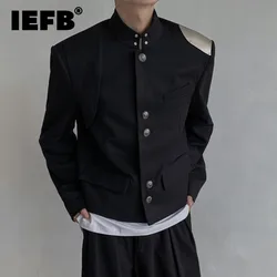 IEFB Chinese Style Men's Blazer Stand Collar Metal Shoulder Padded Chic Single Breasted Solid Color Male Suit Jacket 2024 9C8195