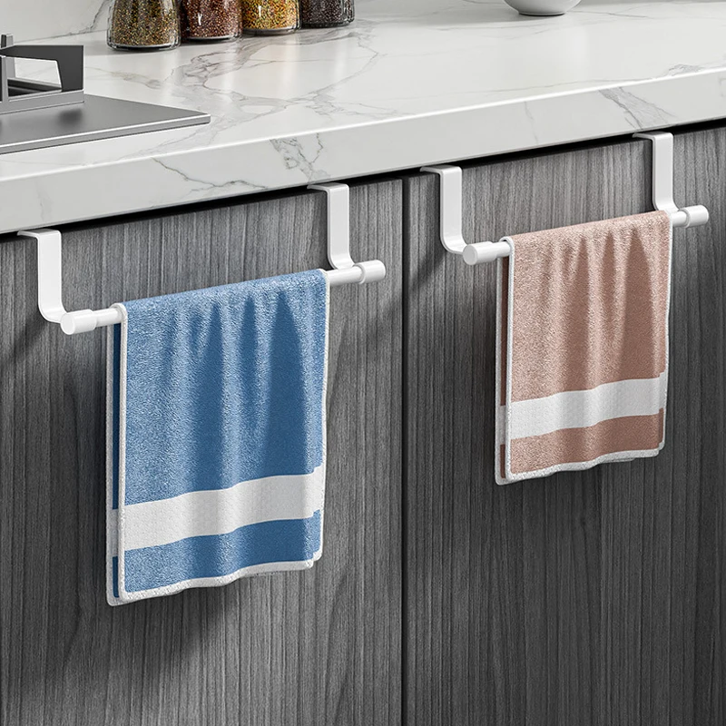 Stainless Steel Wall-Mounted Towel Rack Space-Saving Door Cabinet Towel Hanging Holder Bathroom Kitchen Organizer Rag Shelf