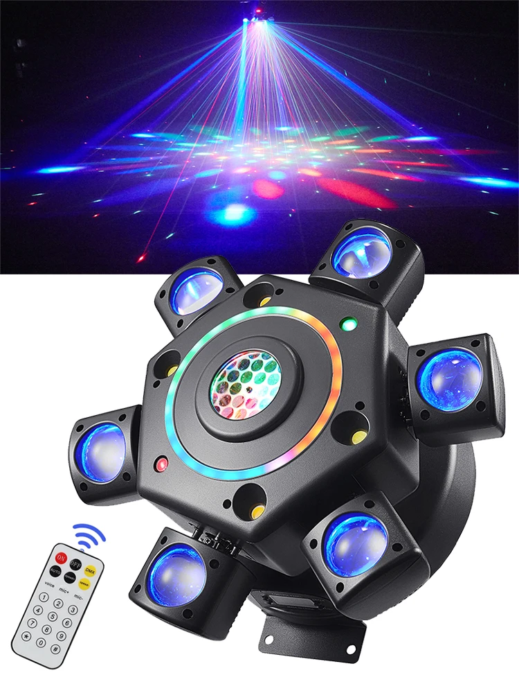 Sechsarmiger LED-Beam Moving Head Scheinwerfer mit Laser-Stroboskop, rotierender Magic Ball, multifunktionales DMX Disco DJ Party Bar Bühnenlicht