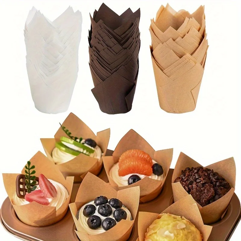 Tulip Cupcake Liners - Heat Resistant, Oil-Proof Paper Muffin Cups for Baking - Perfect for Halloween, Christmas, Easter