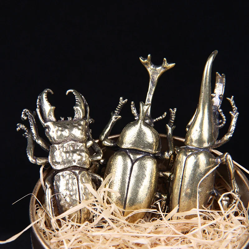 Vintage Copper Insect Tea Pet Japanese Rhinoceros Beetle Figuines Ornaments Brass Dynastes Hercules Home Decorations Accessories