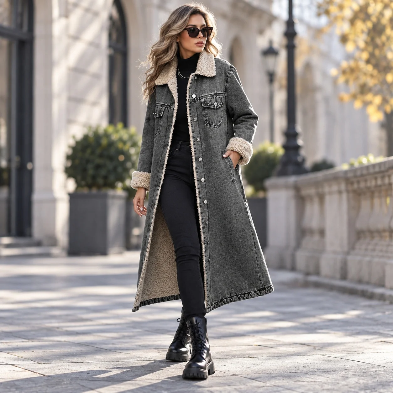 Hoodless Loose Fit Jacket with Lapel Collar Regular Sleeve Long Length Streetwear Edgy Street Long Sleeve Winter for Women