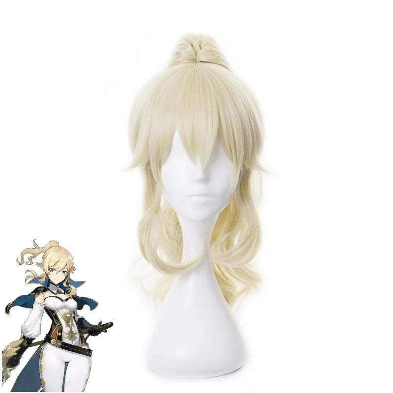 Genshin Impact Jean Cosplay Wig 40cm Long Light Golden Ponytail Wig Heat Resistant Synthetic Hair HalloweenWig + Wig Cap