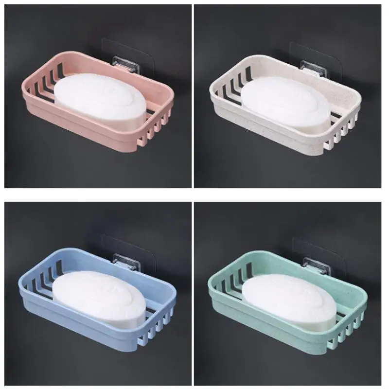 Wheat Straw Non-trace Stick Soap Box Bathroom Suction Cup No-punch Soap Holder Wall-mounted Soap Box Soap Holder Drainage
