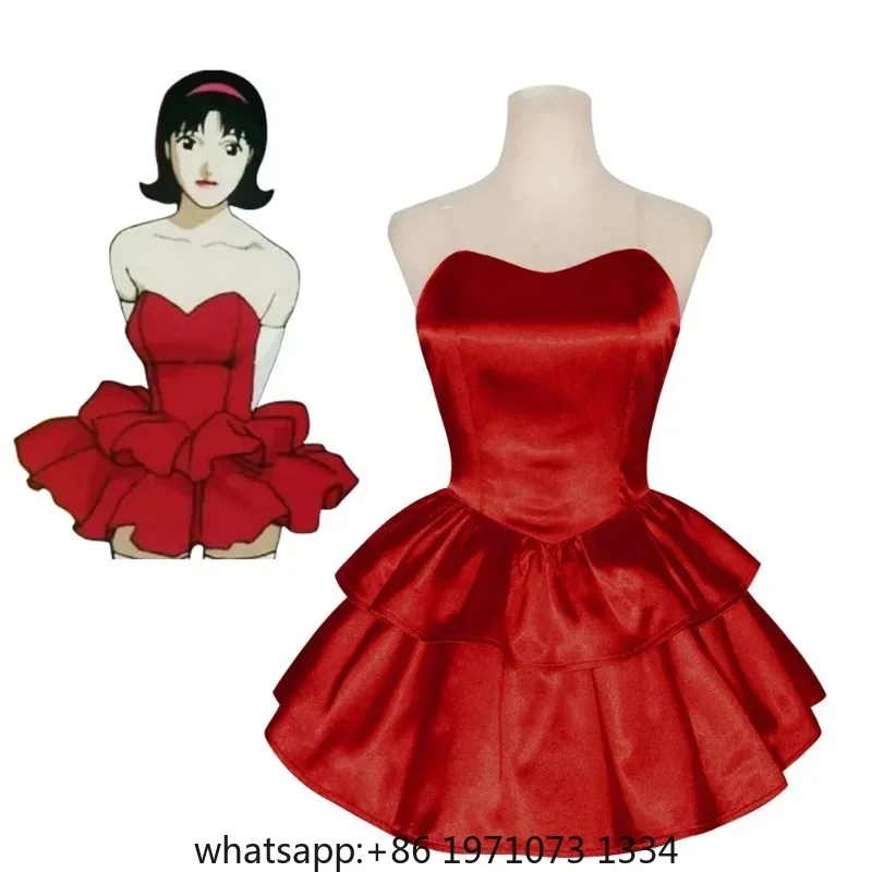 Perfect Blue Mima Cosplay Costume Red Strapless Tube Dress with Headband with Thigh-High Stockings and Gloves
