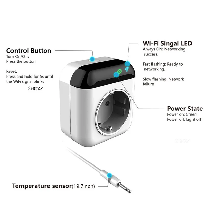 Enchufe inteligente Tuya, controlador de temperatura, interruptor Wifi, aplicación móvil, Control remoto temporizado, termostato inalámbrico, configuración Simple