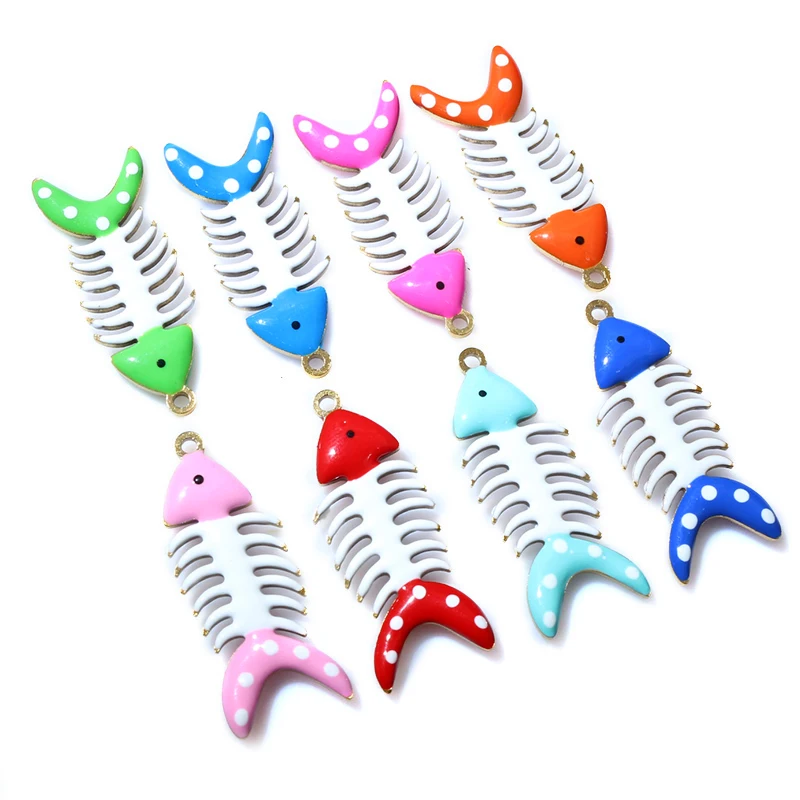 10pcs 30x12mm Stainless Steel Enamel Skeleton Fish Bone Charms Pendant DIY Jewelry Making Accessories for Necklace Earrings