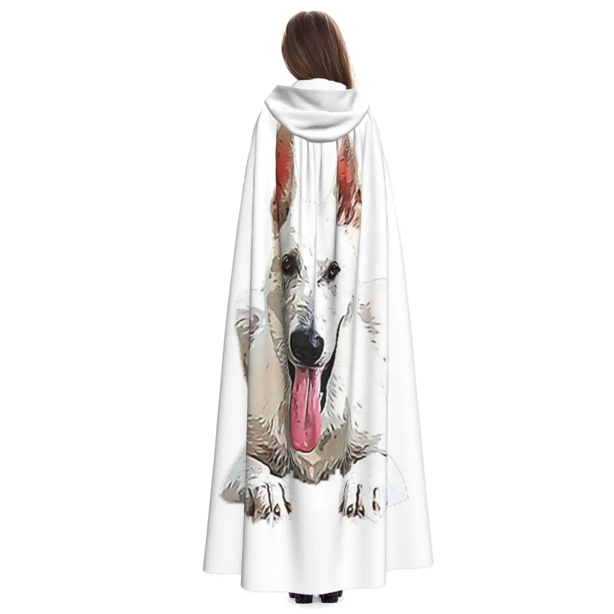 White Swiss Shepherd White German Shepherd Long Hooded Cloak Witch Medieval Costume Cosplay Cape HalloweenCoat Adult Unisex - view 6