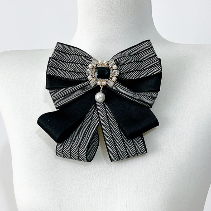 Koreanische Multi-schicht Stoff Bogen Brosche Strass Kristall Hemd Kragen Pins für Frauen Mode Bowknot Schmuck Zubehör – Detail 3