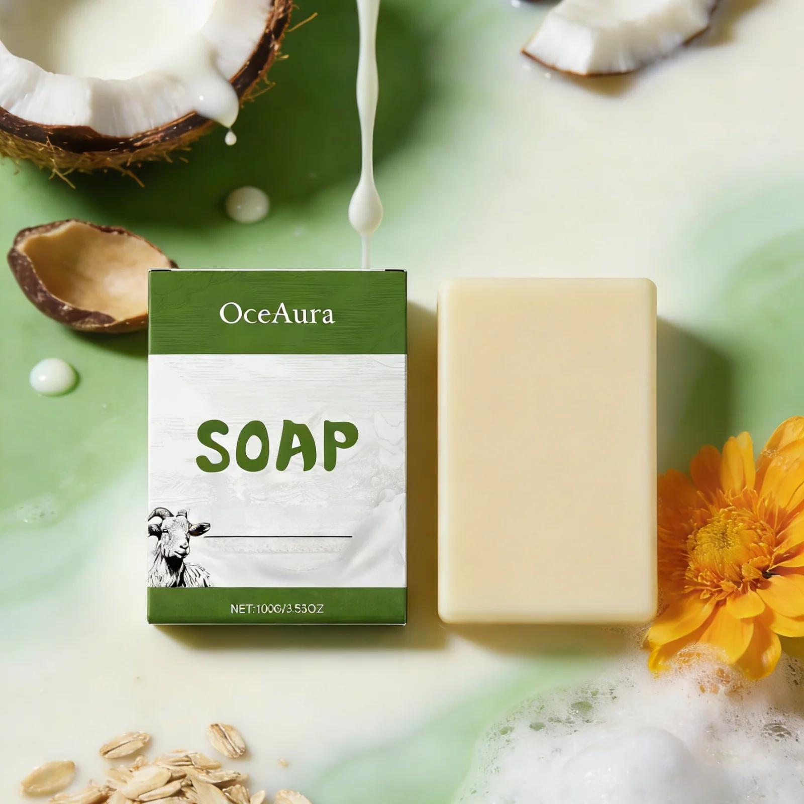 OceAura Goat Milk Soap Deep Cleaning Moisturizing Skin Elasticity Enhancement Soft Smooth Body Care Anti Itch Coconut Oil Soap