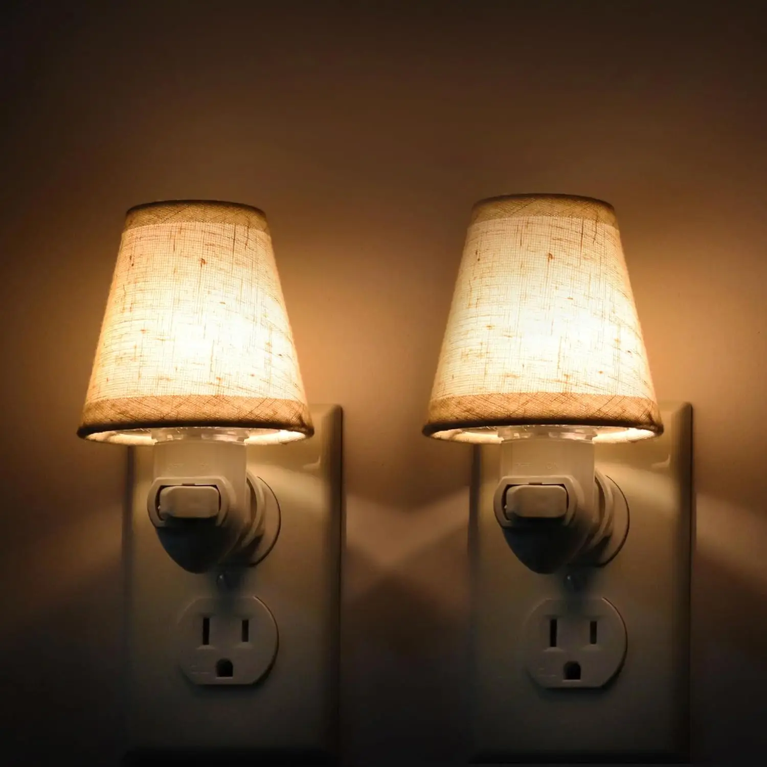 

Vintage Plug in Night Light with Switch, 2-Pack 0.5W LED Night Lights Plug into Wall Socket, Soft Warm Baby Nursery Nightlight with Linen Fabric Lamp Shade for Adult Kids Room Bathroom Hallway