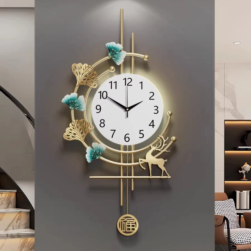 

Luxury Living Room Metal LED Wall Clock Modern Art Restaurant 3D Number Wall Clock Simple Atmosphere Swing Mute Clock Room Decor